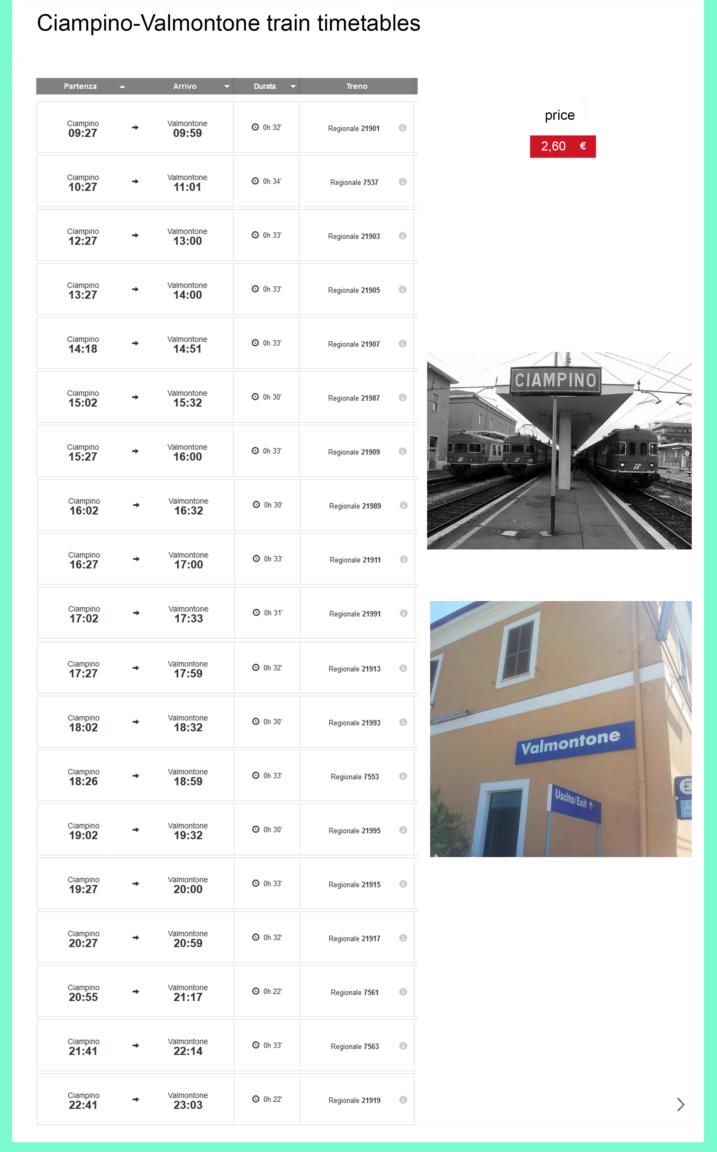 Timetable  Ciampino Airport - Valmontone 