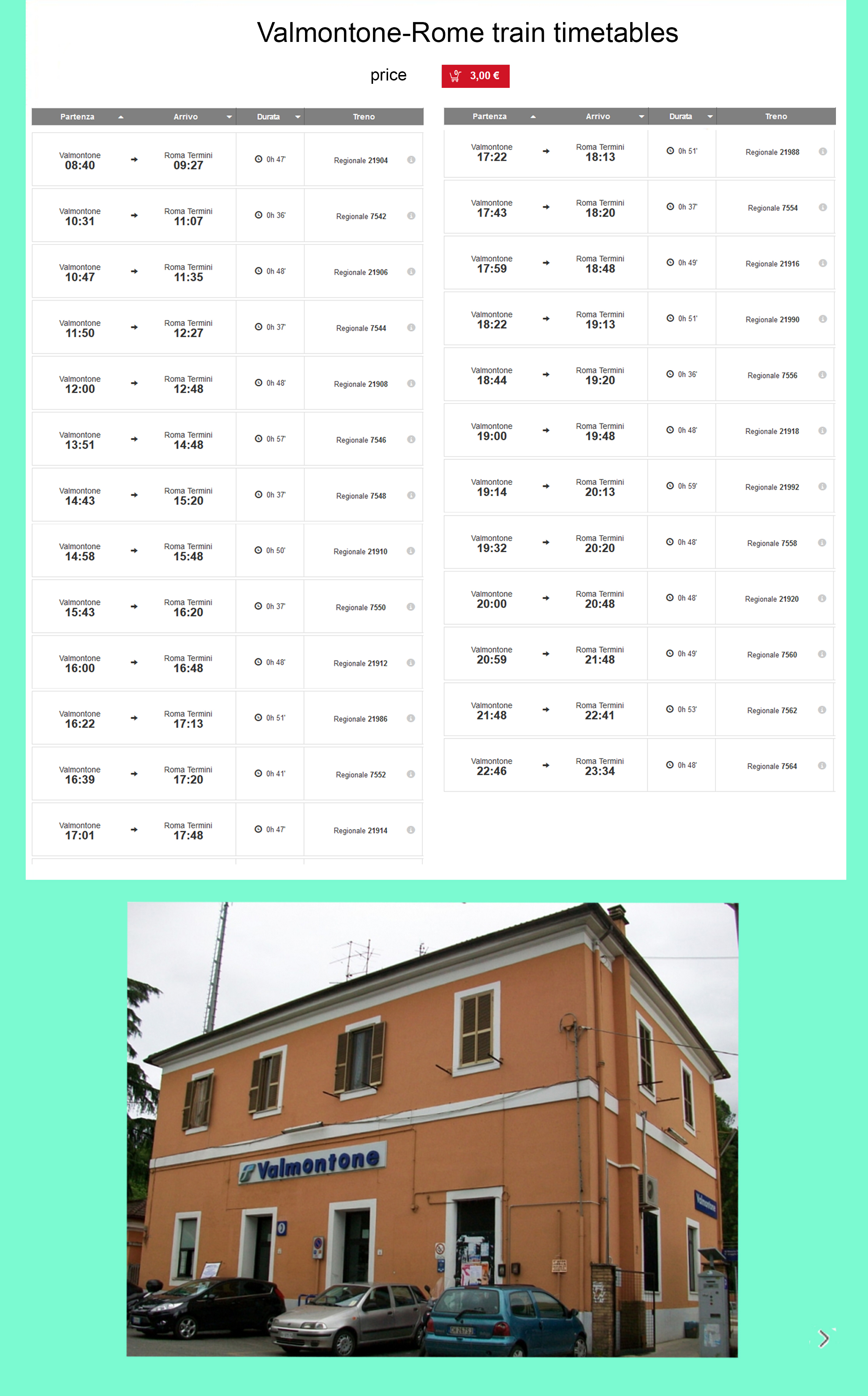 Timetable  Valmontone - Roma Termini  